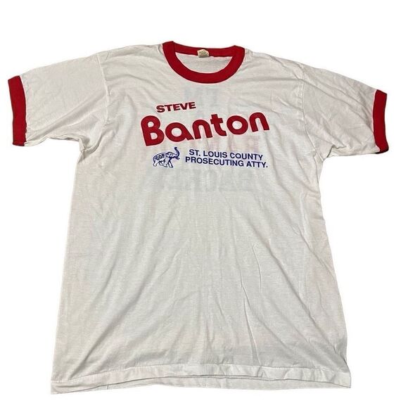 Vtg Screen Starts 80s Mens Ringer Shirt Single Stitch USA GOP politics Banton XL - Picture 1 of 8